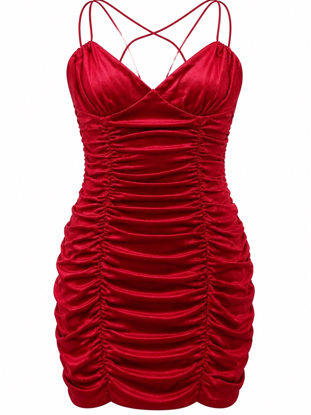 Hello Molly Red Ruched Satin Mini Dress